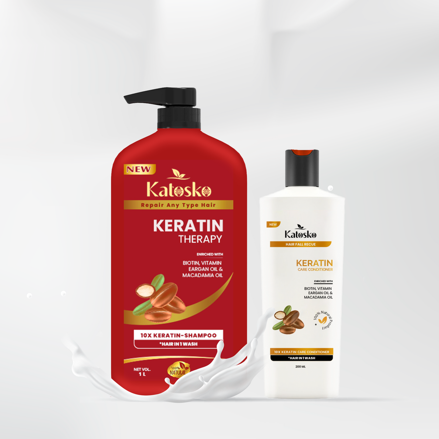 Keratin Therapy Shampoo & Conditioner Enriched with Biotin, Vitamin, EArgan, Macadamia Oil  (2 Items in the set) COMBO