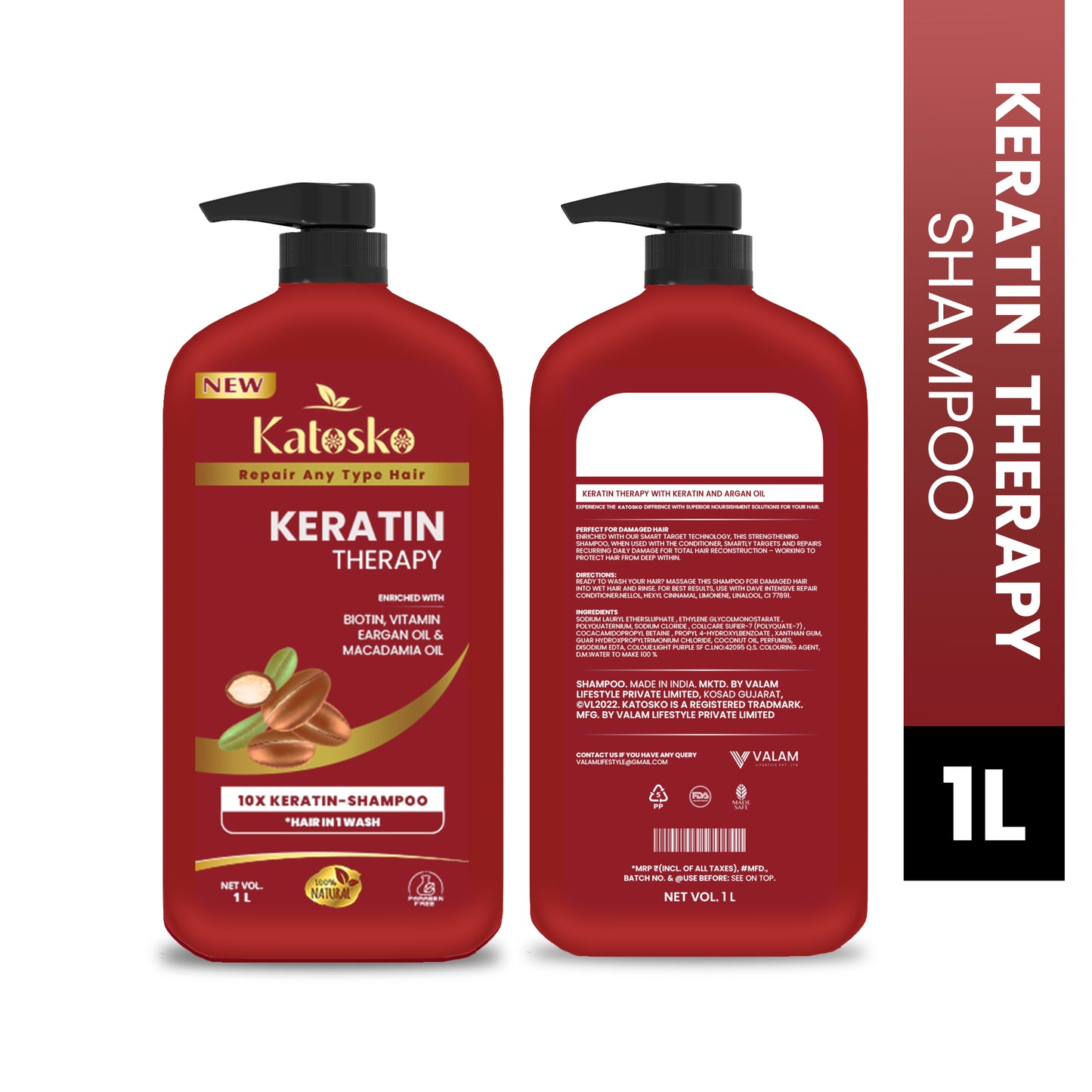 Keratin Therapy Shampoo Enriched with Biotin, Vitamin, EArgan, Macadamia Oil