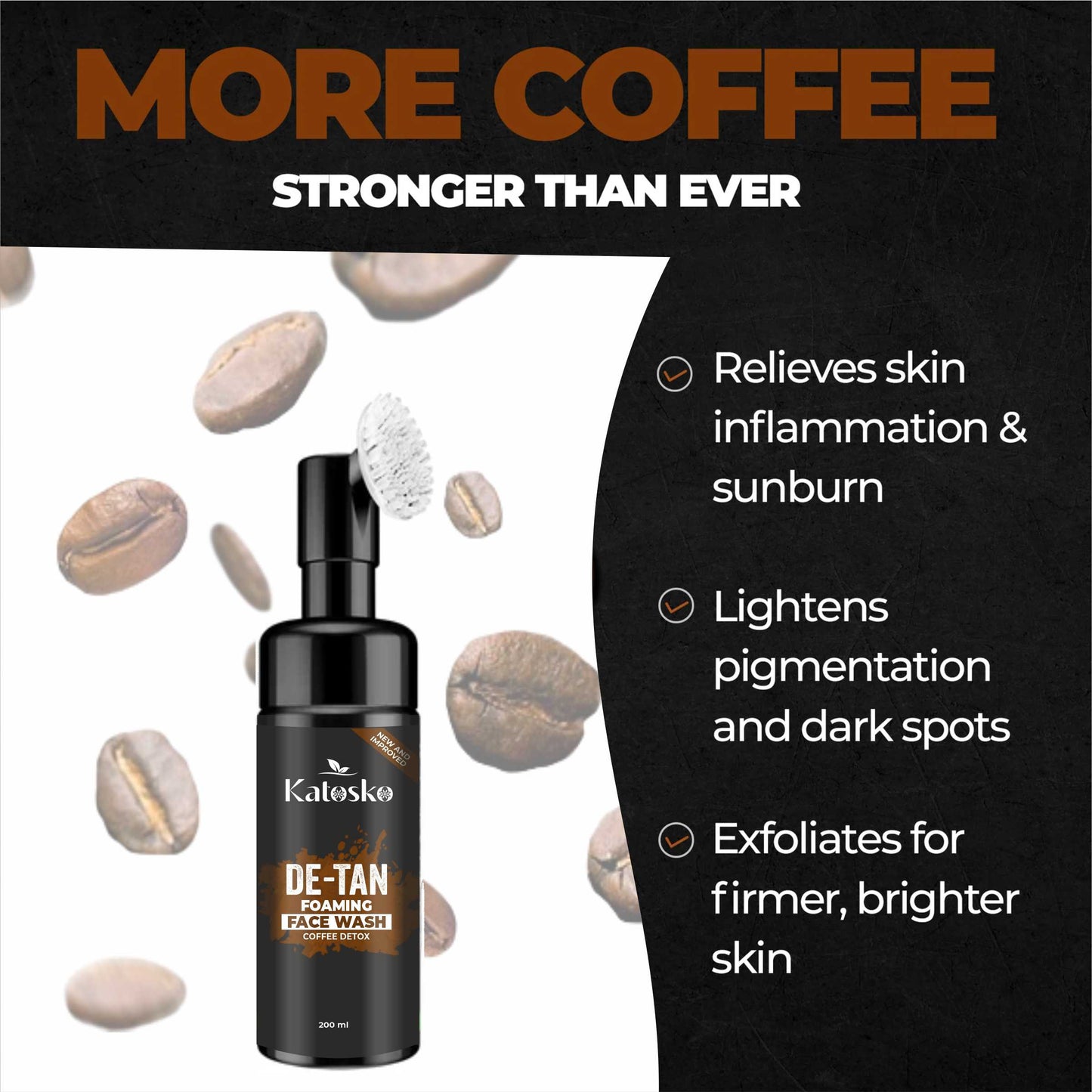 De-Tan Foaming For Deep Cleansing, Infused With Natural Actives and Coffee Beans Powder, Removes Excess Oil, Face Wash