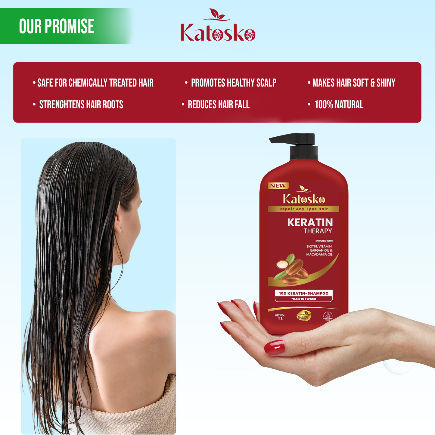 Keratin Therapy Shampoo Enriched with Biotin, Vitamin, EArgan, Macadamia Oil